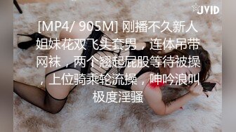 [MP4/ 905M] 刚播不久新人姐妹花双飞头套男，连体吊带网袜，两个翘起屁股等待被操，上位骑乘轮流操，呻吟浪叫极度淫骚