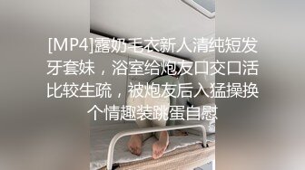 [MP4]露奶毛衣新人清纯短发牙套妹，浴室给炮友口交口活比较生疏，被炮友后入猛操换个情趣装跳蛋自慰